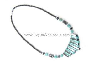 Turquoise and Hematite Beads Chunky Statement Bib Short Necklace